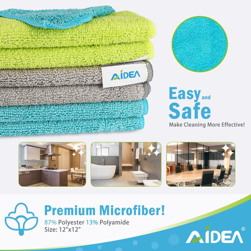 AIDEA Microfiber Cleaning Cloth-24PK, Soft Microfiber Towels for Cars, Absorbent Cleaning Rags, Lint-Free Streak-Free Wash Cloths for House, Kitchen, Window(12in.x12in) - Image 2
